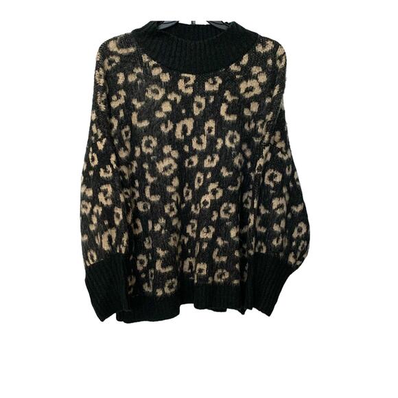 FOREVER 21 LONG SLEEVE PULL-ON SWEATER, WOMENS, 3X, BLACK & TAN ANIMAL PATTERN - Picture 1 of 11